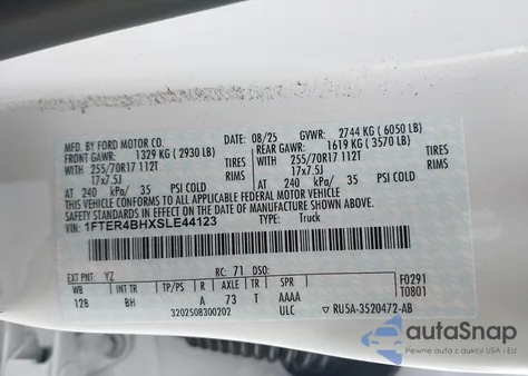 2025 Ford Ranger Xl from USA, damaged, VIN 1FTER4BHXSLE44123